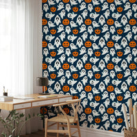 Seamless ghost and pumpkin background wallpaper