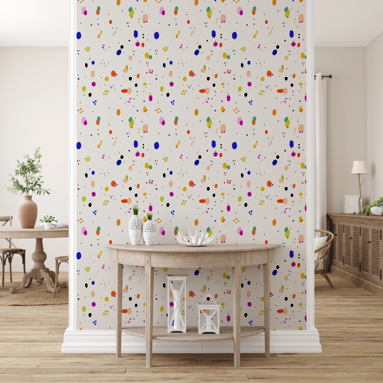 Abstract confetti pattern wallpaper with colorful dots
