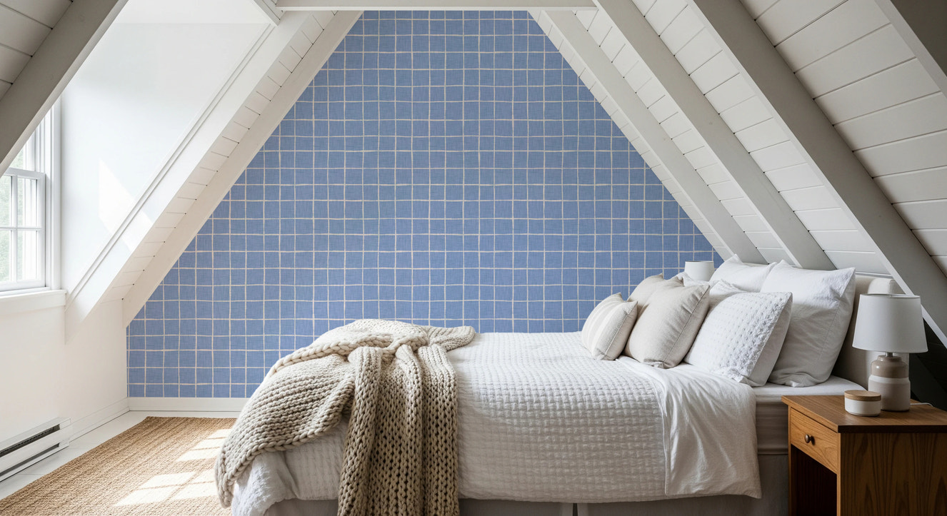 blue linen check Wallpaper⁠