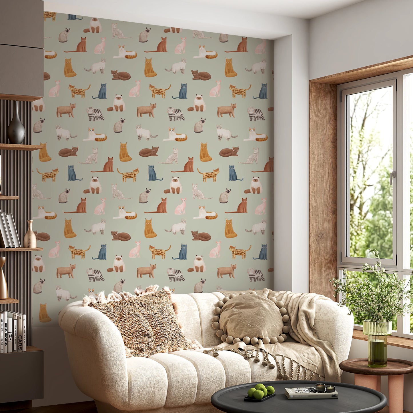 Charming watercolor cat assembly nursery wall mural