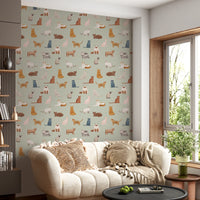 Charming watercolor cat assembly nursery wall mural