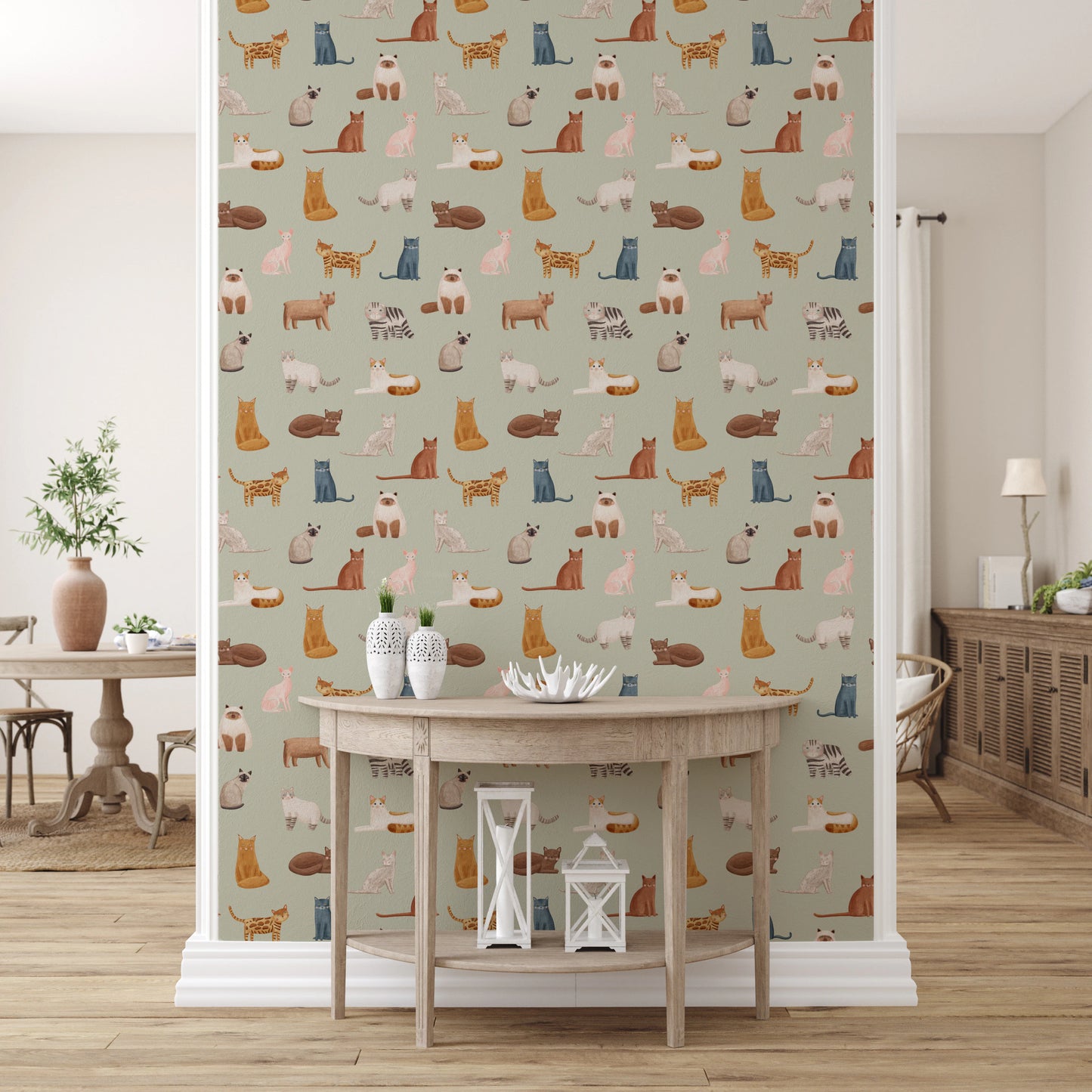 Playful spotted kitten print for nursery wallpaper