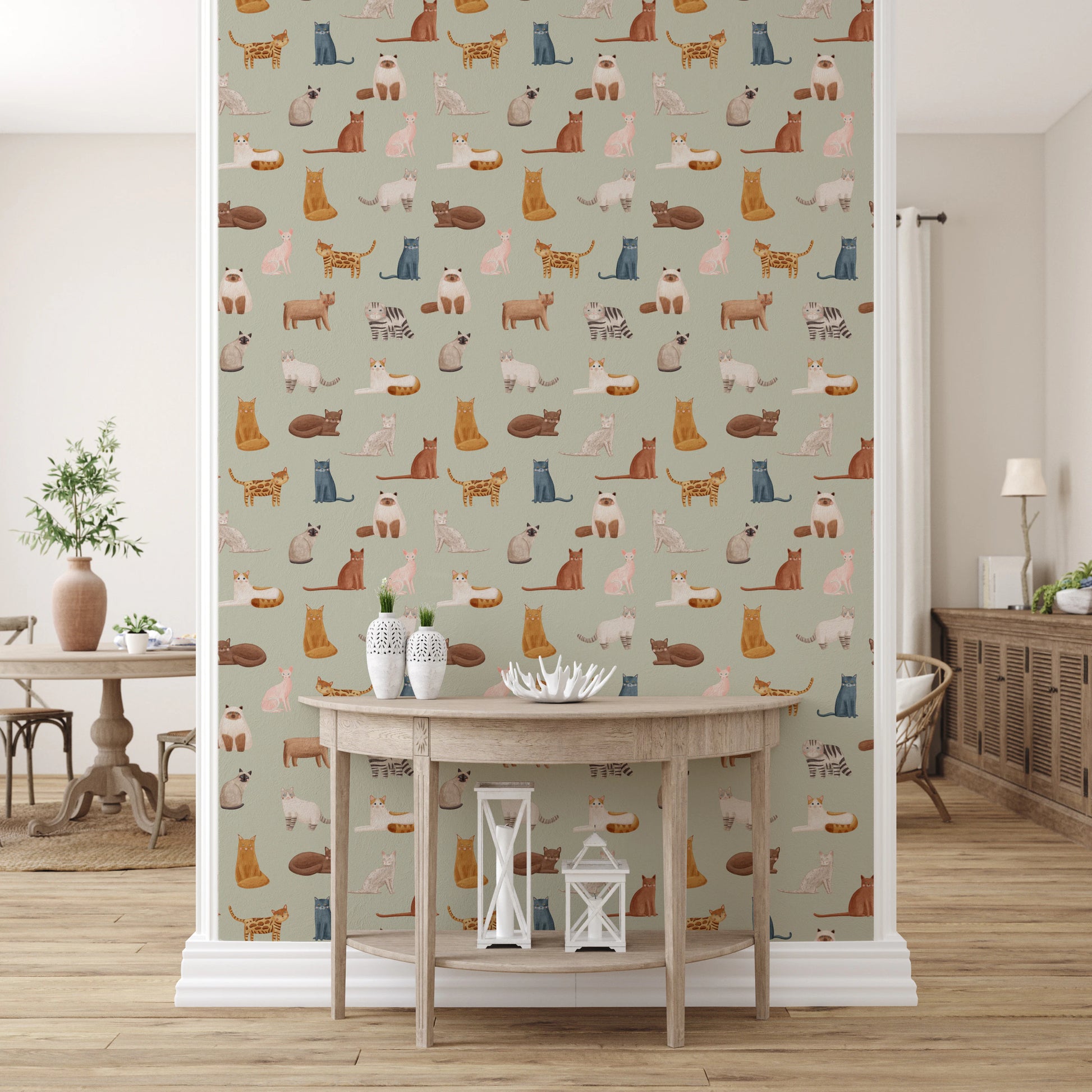 Playful spotted kitten print for nursery wallpaper
