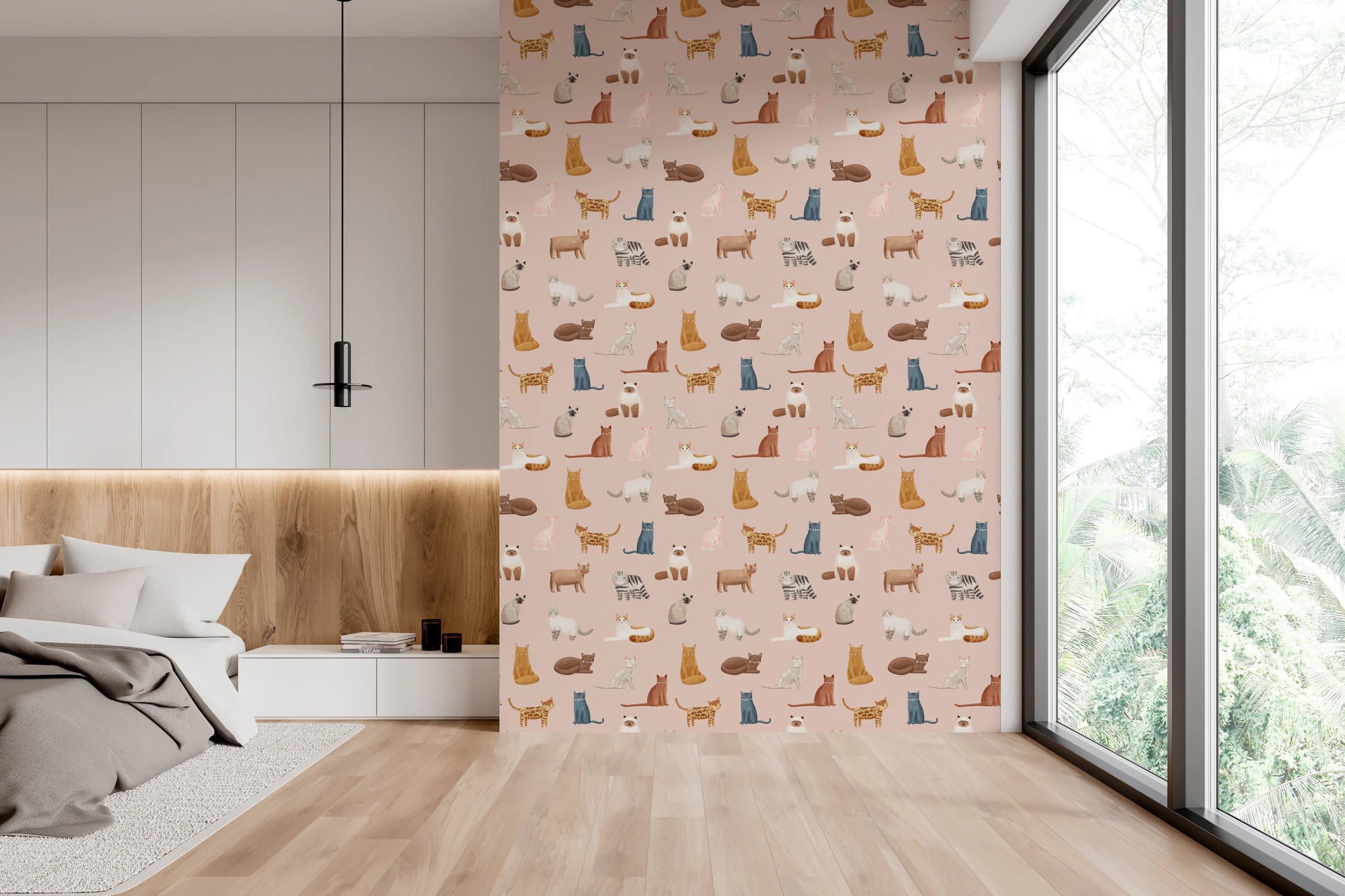 Hand-painted spotted cat nursery wallpaper
