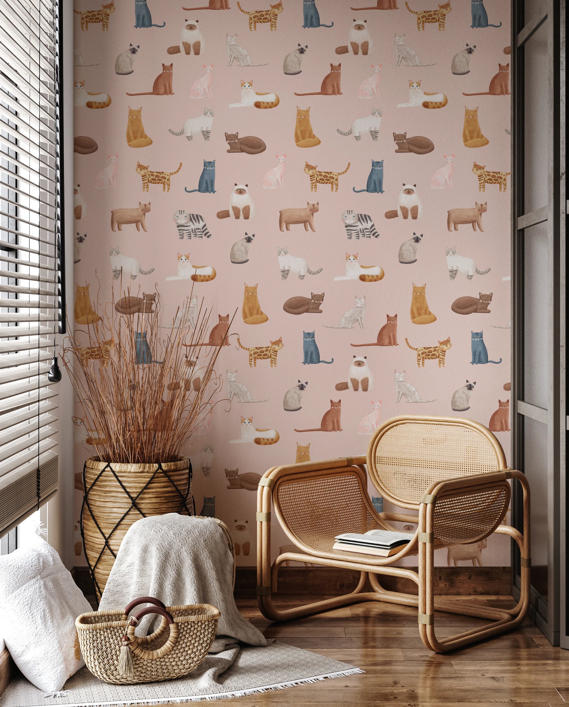 Playful ginger cat mural for nursery walls