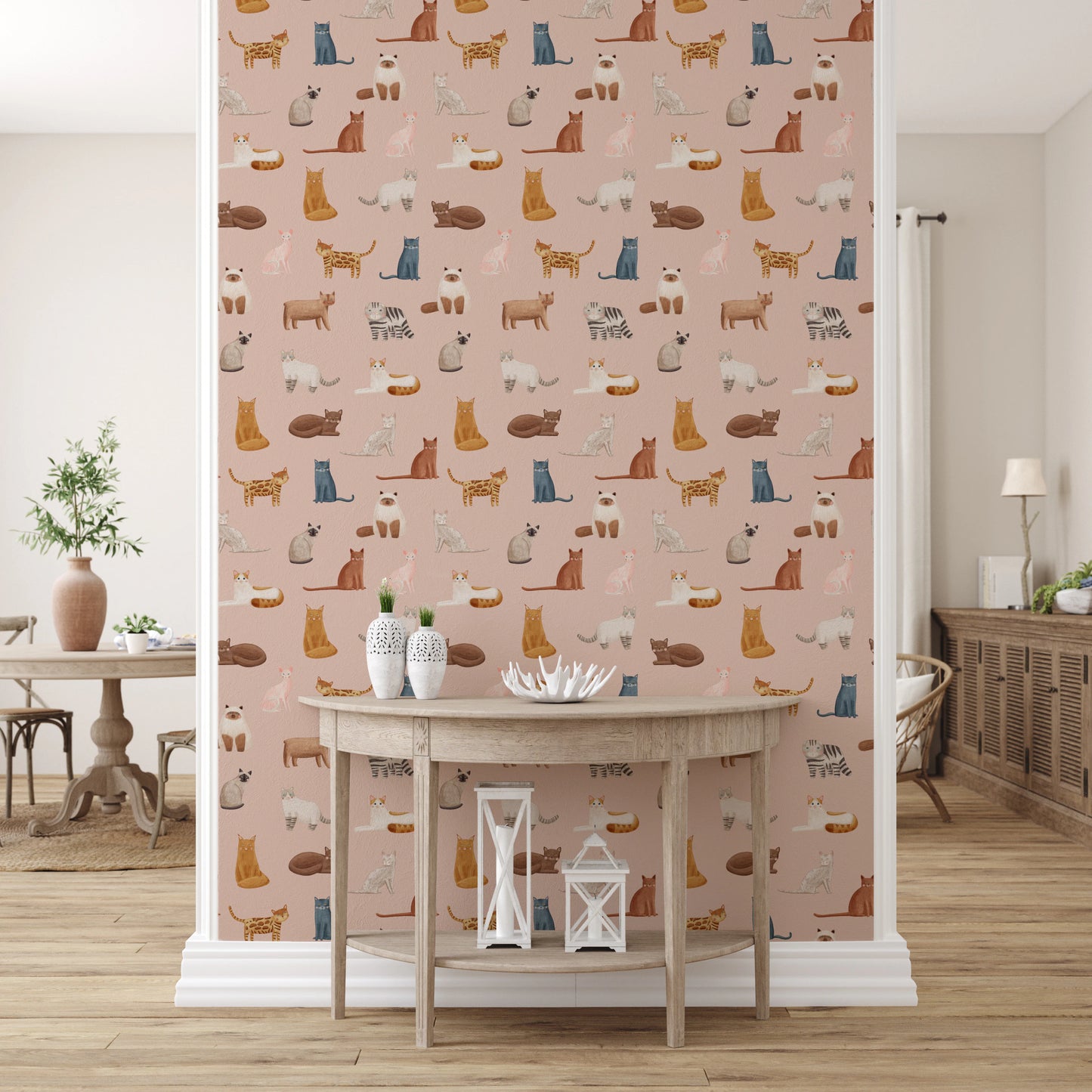 Whimsical kitten illustrations wall mural
