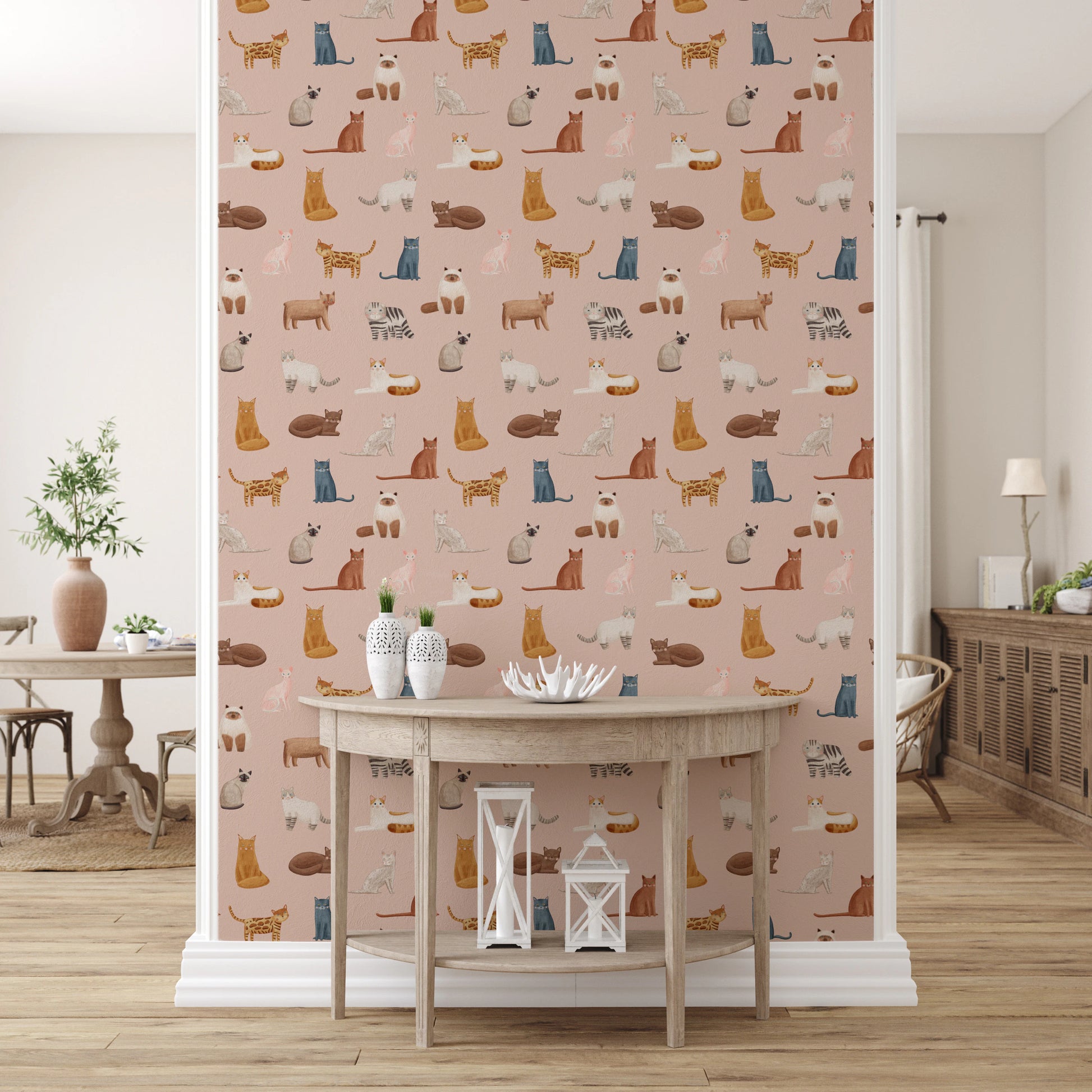 Whimsical kitten illustrations wall mural