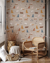 Neutral beige backdrop cat art wall mural