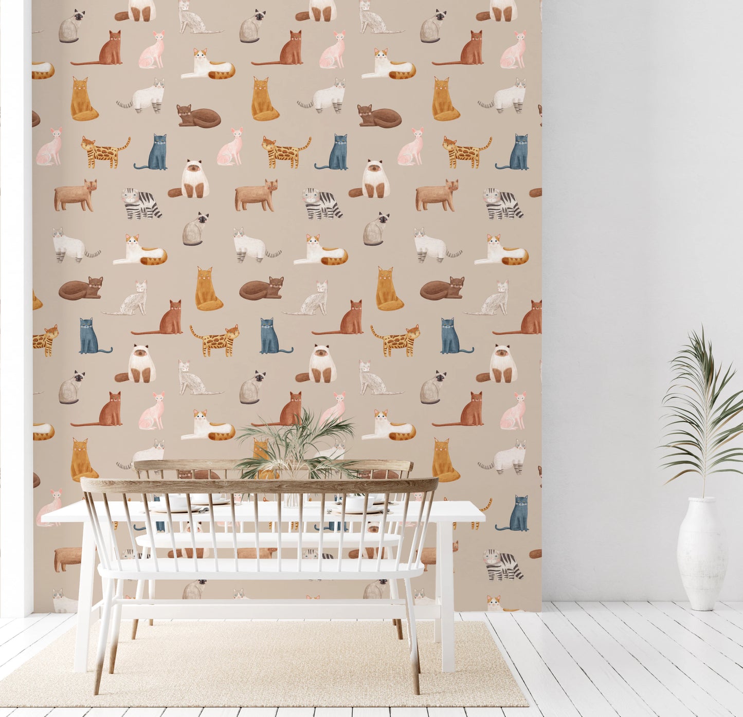 Whimsical feline pattern nursery wall mural