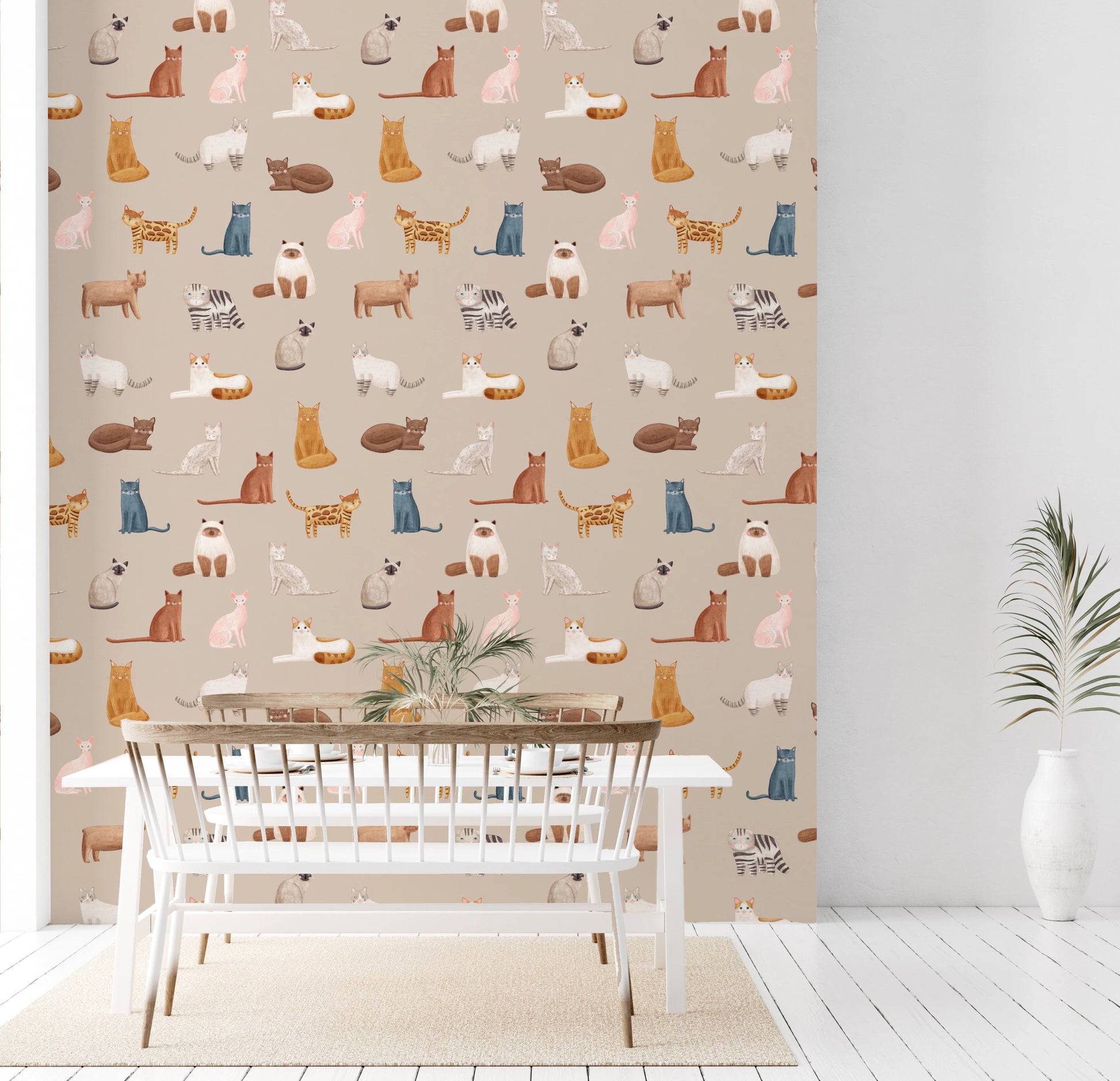 Whimsical feline pattern nursery wall mural