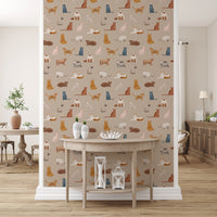 Watercolor cats on beige nursery wallpaper