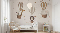 Vintage style safari hot air balloons wallpaper for a serene interior look.