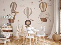 Soft watercolor animal illustrations on a high-quality wall mural.