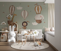 Safari animal wall mural in earthy tones for a calming atmosphere.