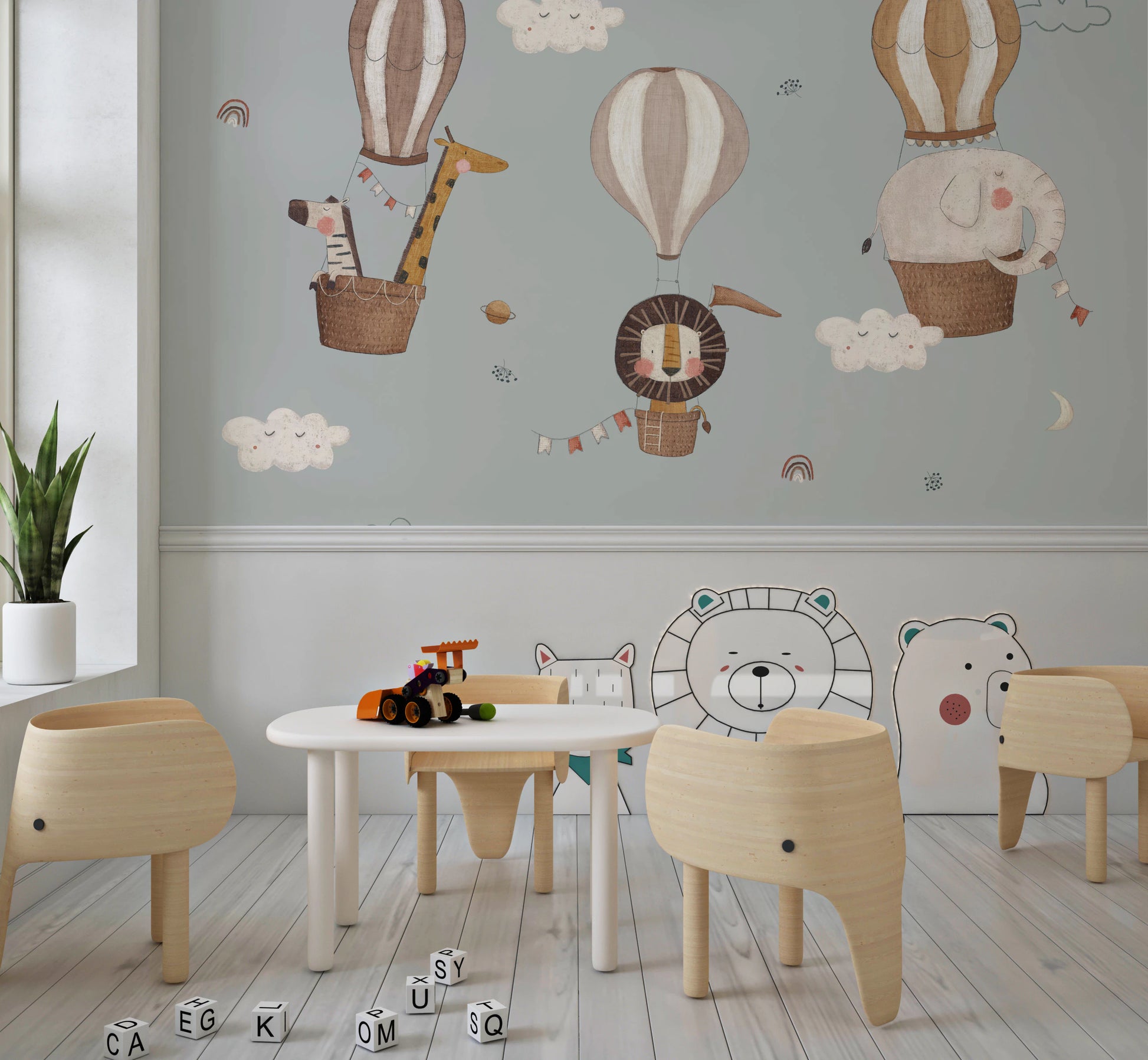 Sleepy clouds and crescent moons wallpaper.