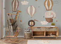 Boho style nursery animal sky wall mural.