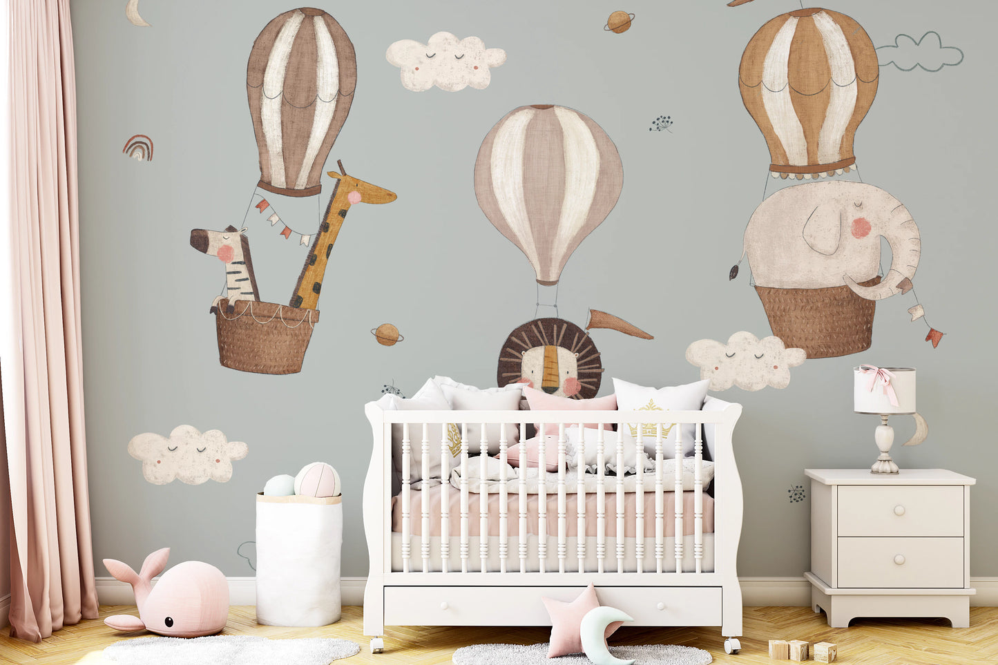 Soft cream and brown nursery wall mural.