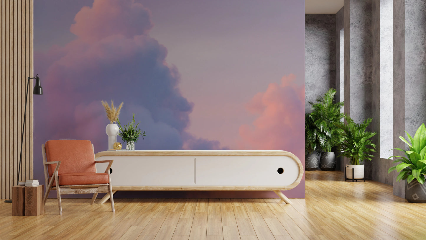Vibrant cotton candy cloud wallpaper for vertical surfaces.
