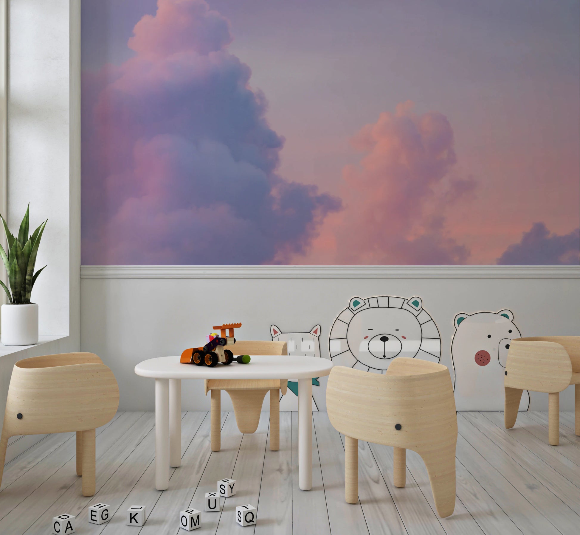 Cotton candy skyline wallpaper with natural lighting look.