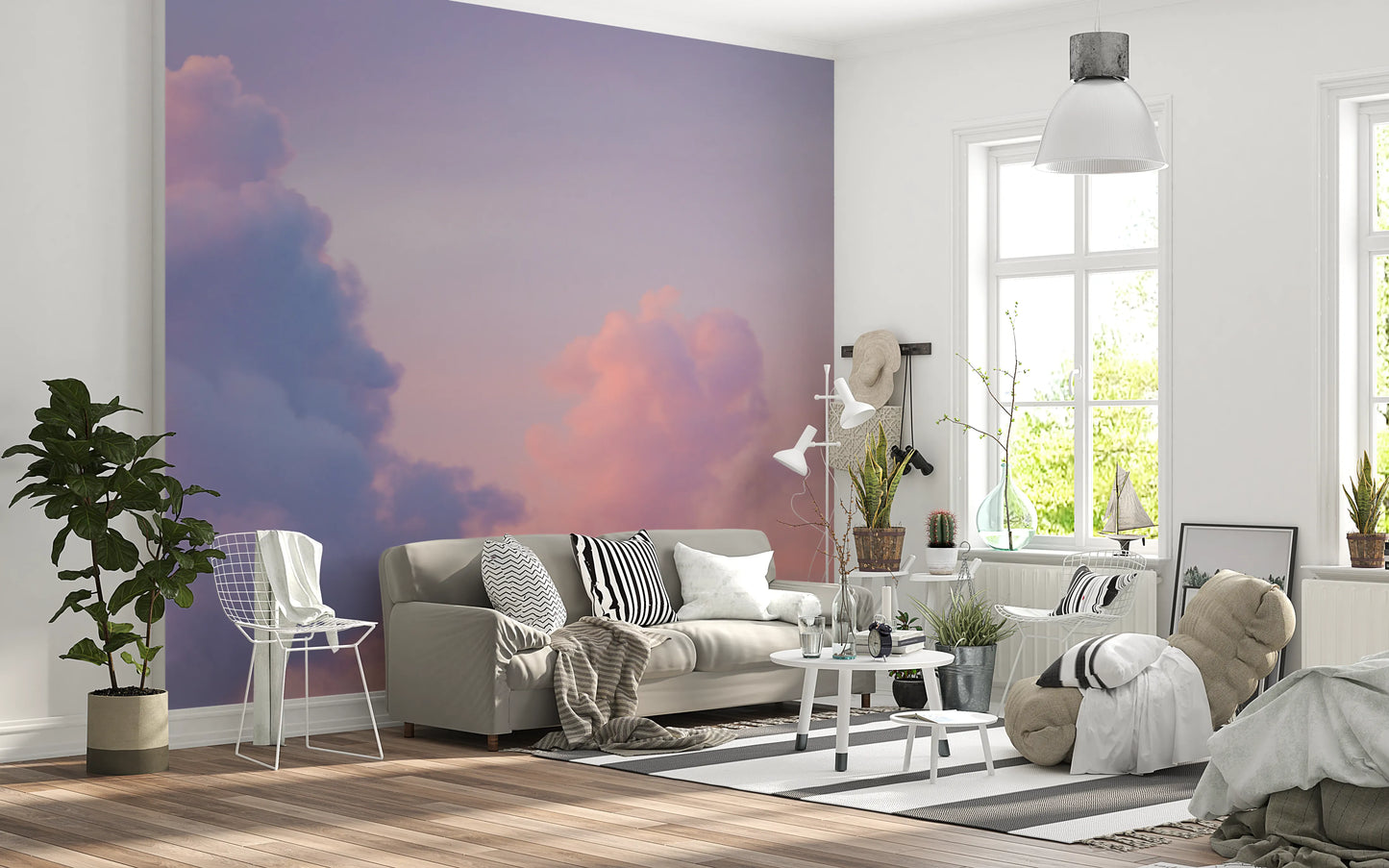 Soft fluffy sky wall mural with sunset gradient.