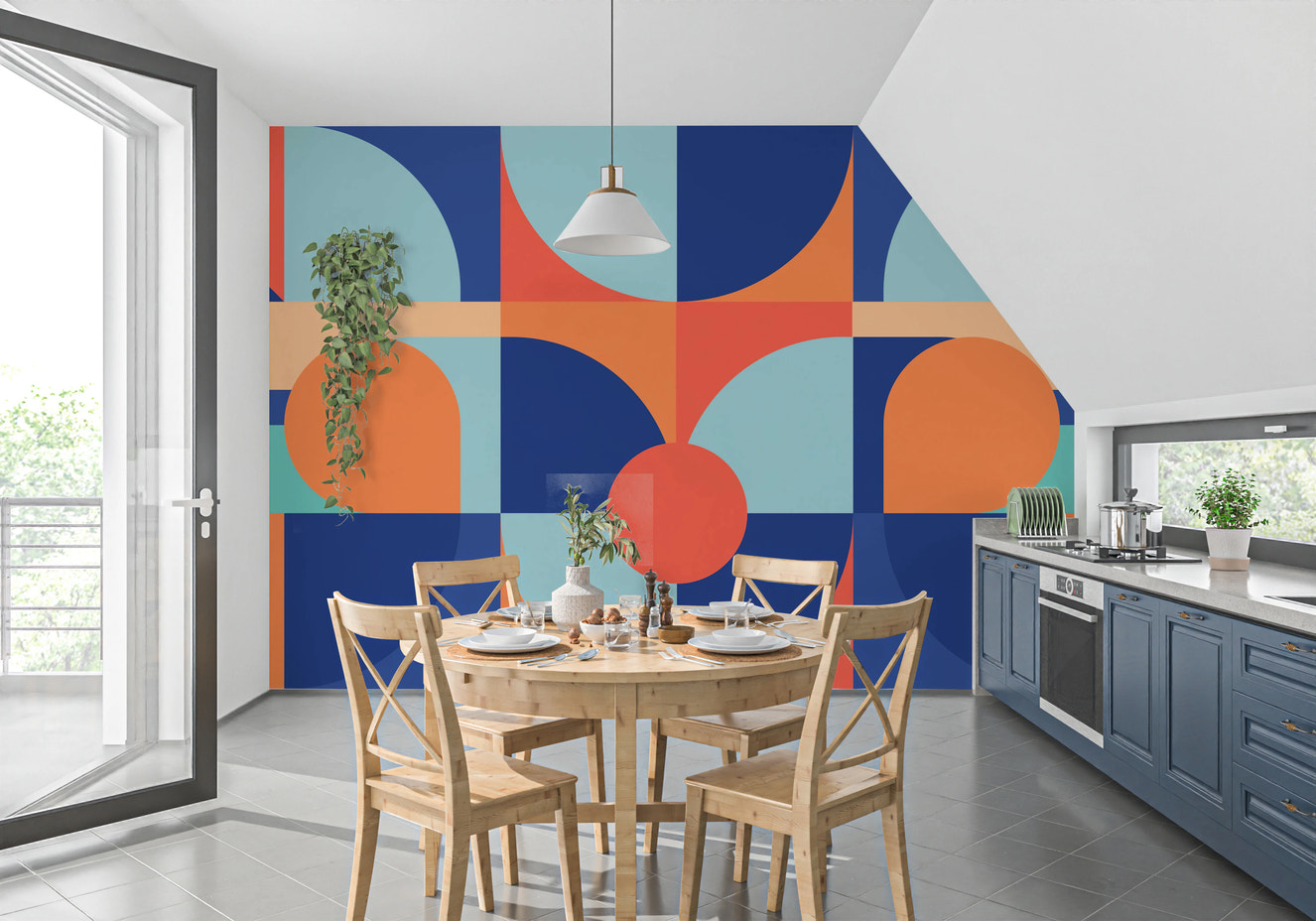 Curved Geometry Wall Mural