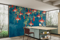 Midnight Garden Fuchsia wall mural for a stylish kitchen interior.