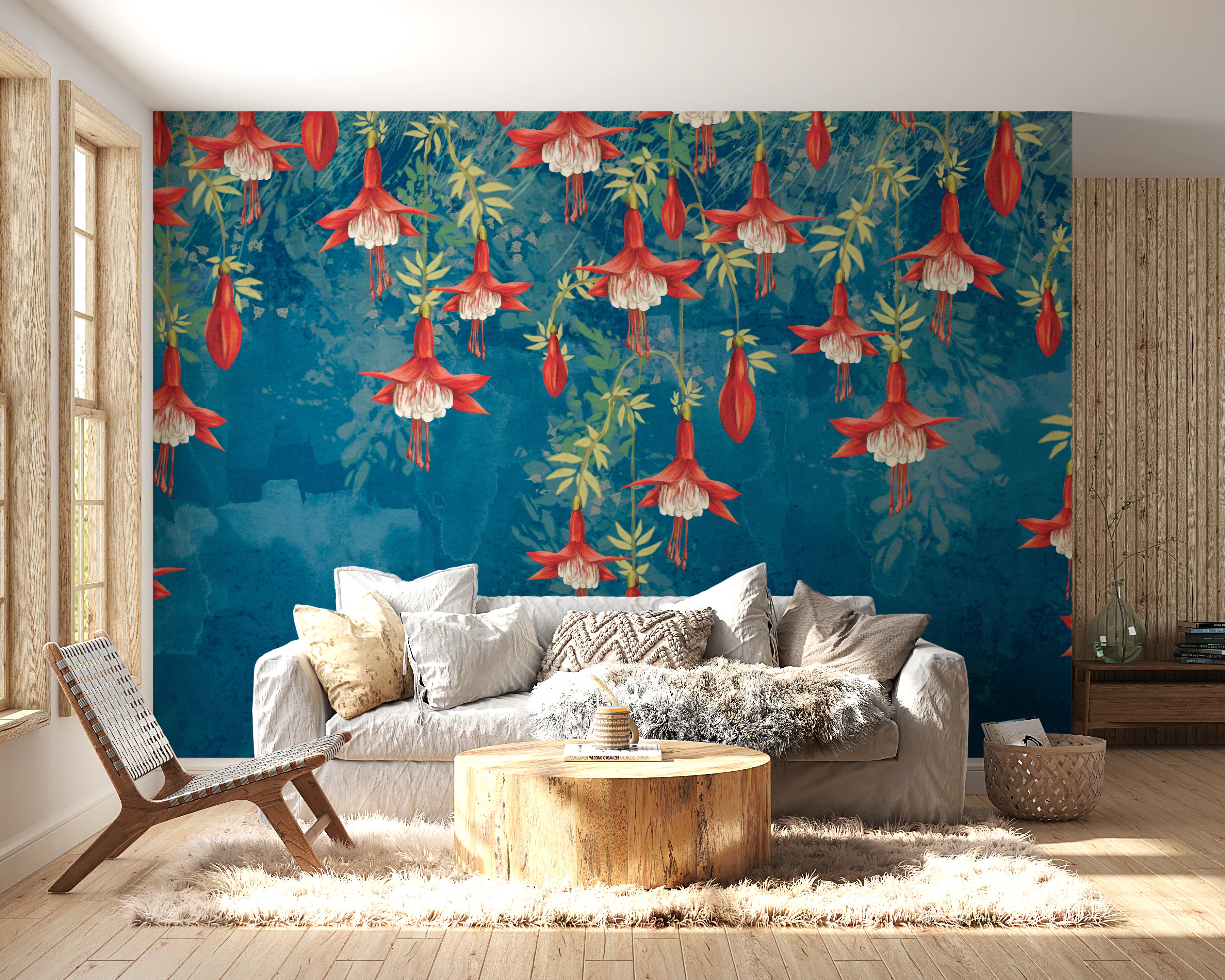 Midnight Garden Fuchsia Wall Mural - Vivid Botanical Flower