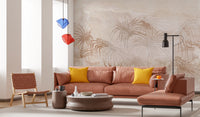Textured neutral wall mural with a watercolor effect.