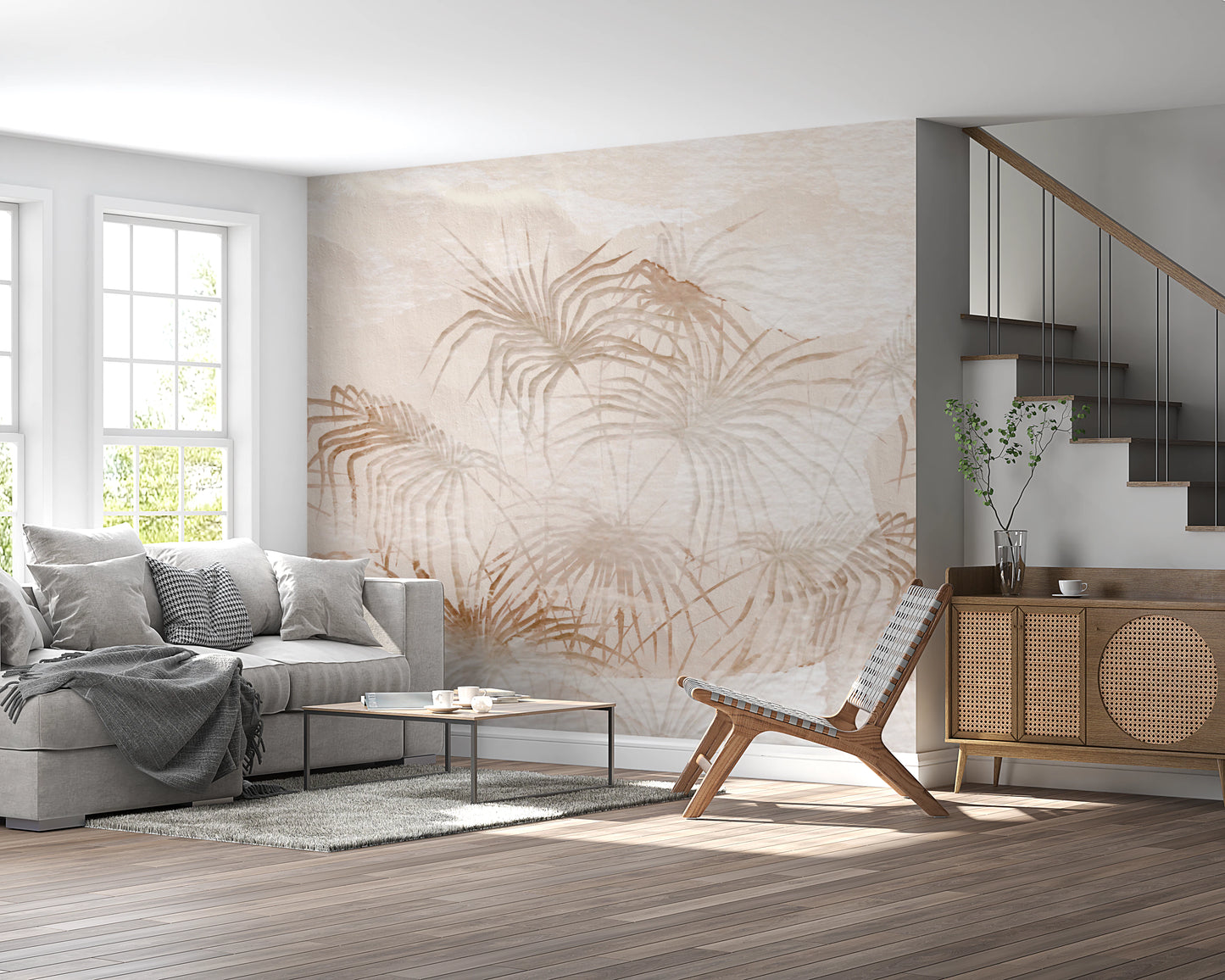 Beige botanical wall mural suitable for a modern living space.