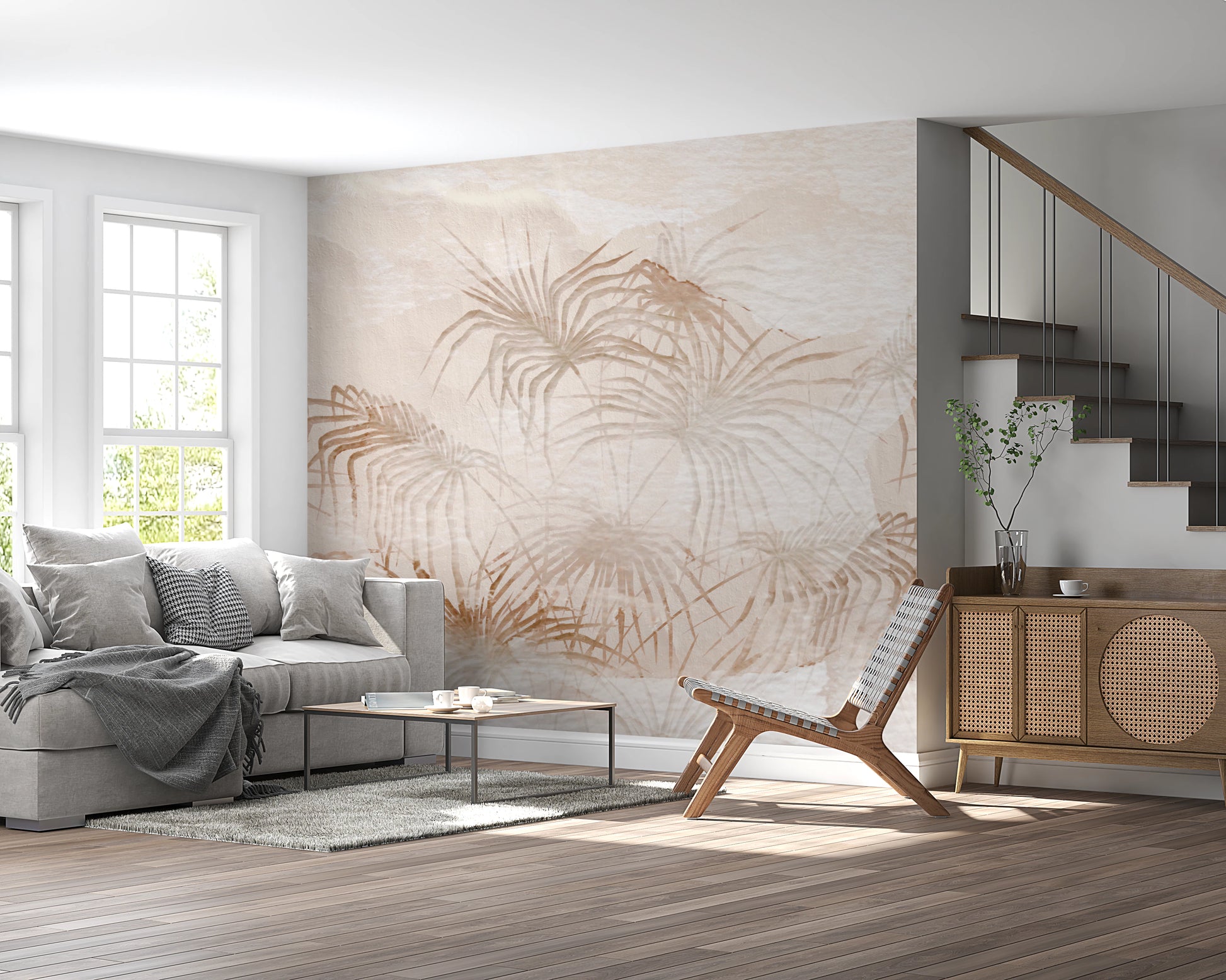 Beige botanical wall mural suitable for a modern living space.
