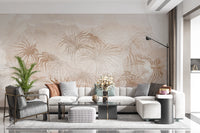 Whispering Dune Fronds Wall Mural on living room backdrop.
