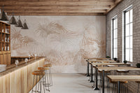 Minimalist leaf print wall mural in a soft earthy tone.