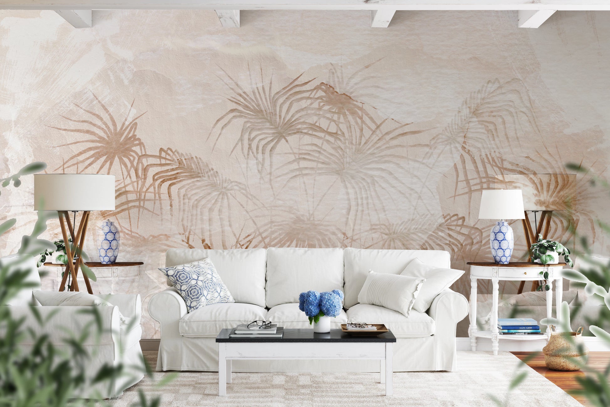 Delicate botanical art featured on this Whispering Dune Fronds Wall Mural.
