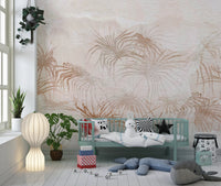 Light brown watercolor leaf patterns on a stylish wall mural.