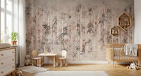 Faded bamboo forest mural suitable for a nursery feature wall.