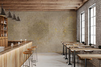 Cafe interior wall with antique gold mandala tapestry mural.