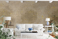 Taupe and sand mandala wall mural with antique gold accents.