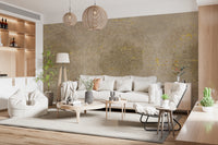 Vintage tapestry wall mural with circular mandalas and gold foil flecks. 