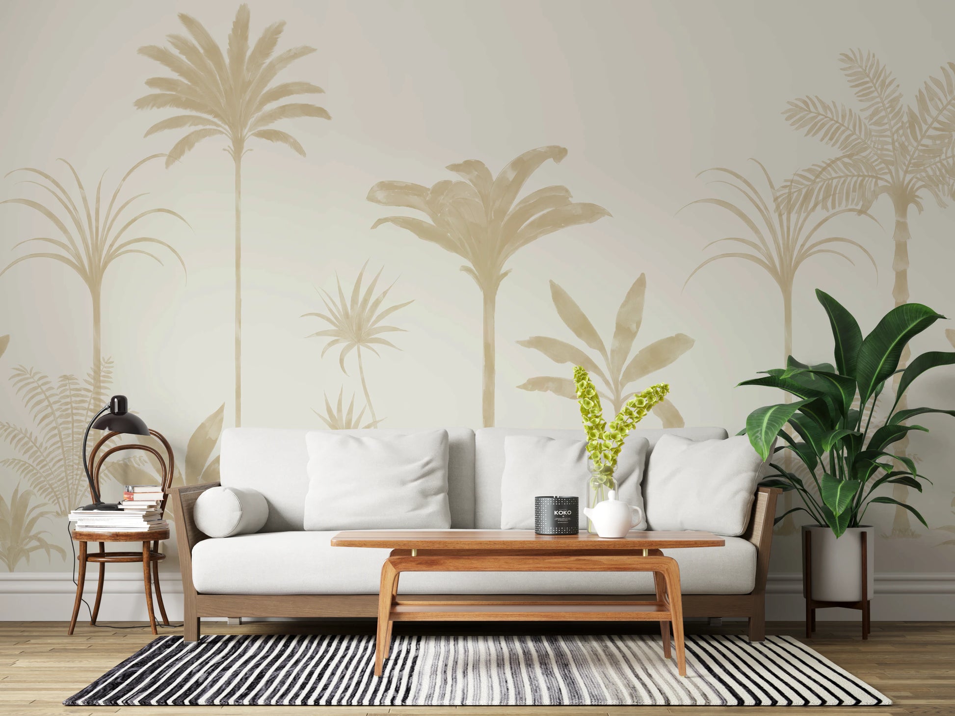 Tropical wall mural with soft daylight ambience in an hallway.