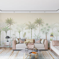 Ethereal Palm Whisper Wall Mural with watercolor palm trees on a soft cream sky background.