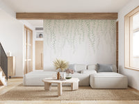Trailing leaf mural with slim stems on cream gradient backdrop.