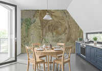 Dining room wall mural with boho stag, florals and paisley patterns. 