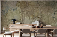 Dining room tapestry wall mural featuring a stag amid botanical patterns.