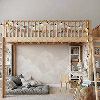 Watercolor cloud wall mural with cream, ivory, and blush undertones.