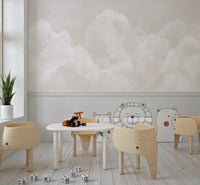 Soft cumulus cloud wall mural with painterly cream and white shading.