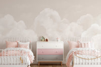 Watercolor cloud wall mural in warm beige and ivory tones.