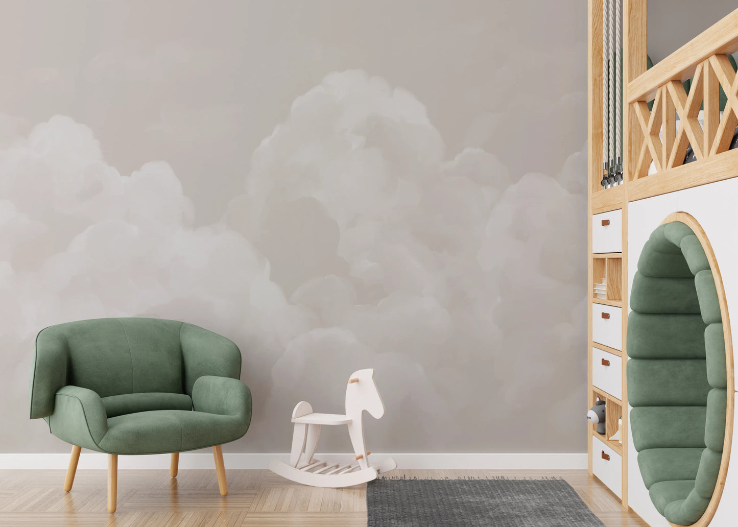 Cloud texture wall mural displaying soft brushed cumulus forms.