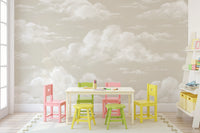 Soft ivory and oatmeal cloud mural with watercolor finish across a neutral beige wall surface 