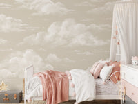 Cloud Whisper wall mural with calm beige base and creamy ivory cloud forms.
