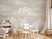 Cloud wall mural showing soft brush strokes and gentle shading in cream and beige tones.